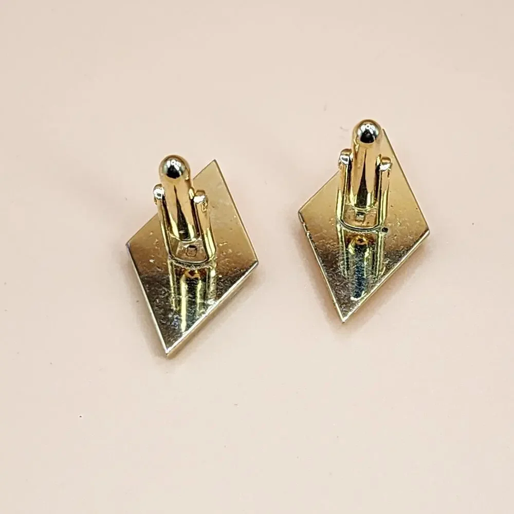Diamond Shaped Men's Cuff Links Metal Gold Tone 1.25